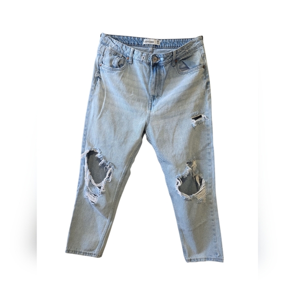 REFUGEE DENIM Women's Ripped Boyfriend Jeans - Light Blue - Picture 1 of 4